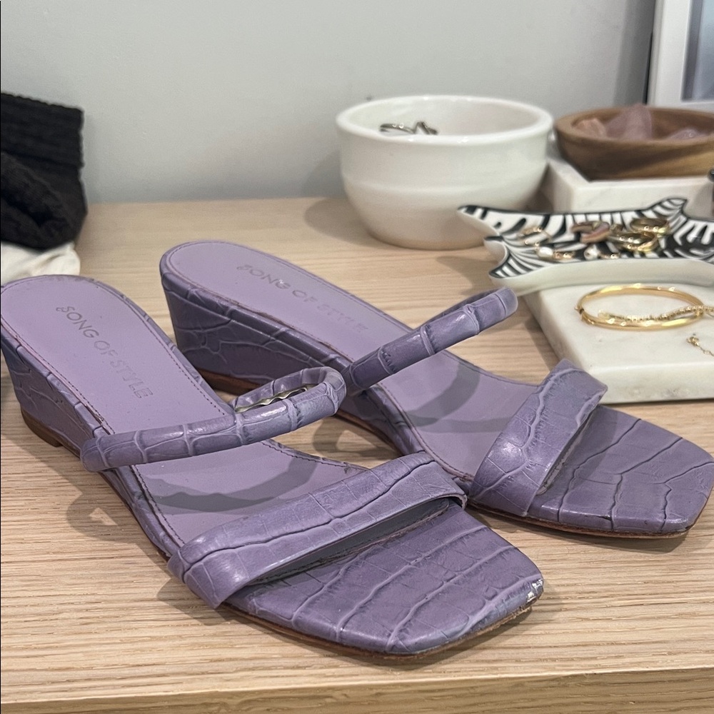 Song of Style Lavender Croc-Embossed Wedges